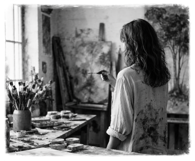 Artwork, Frau im Atelier 