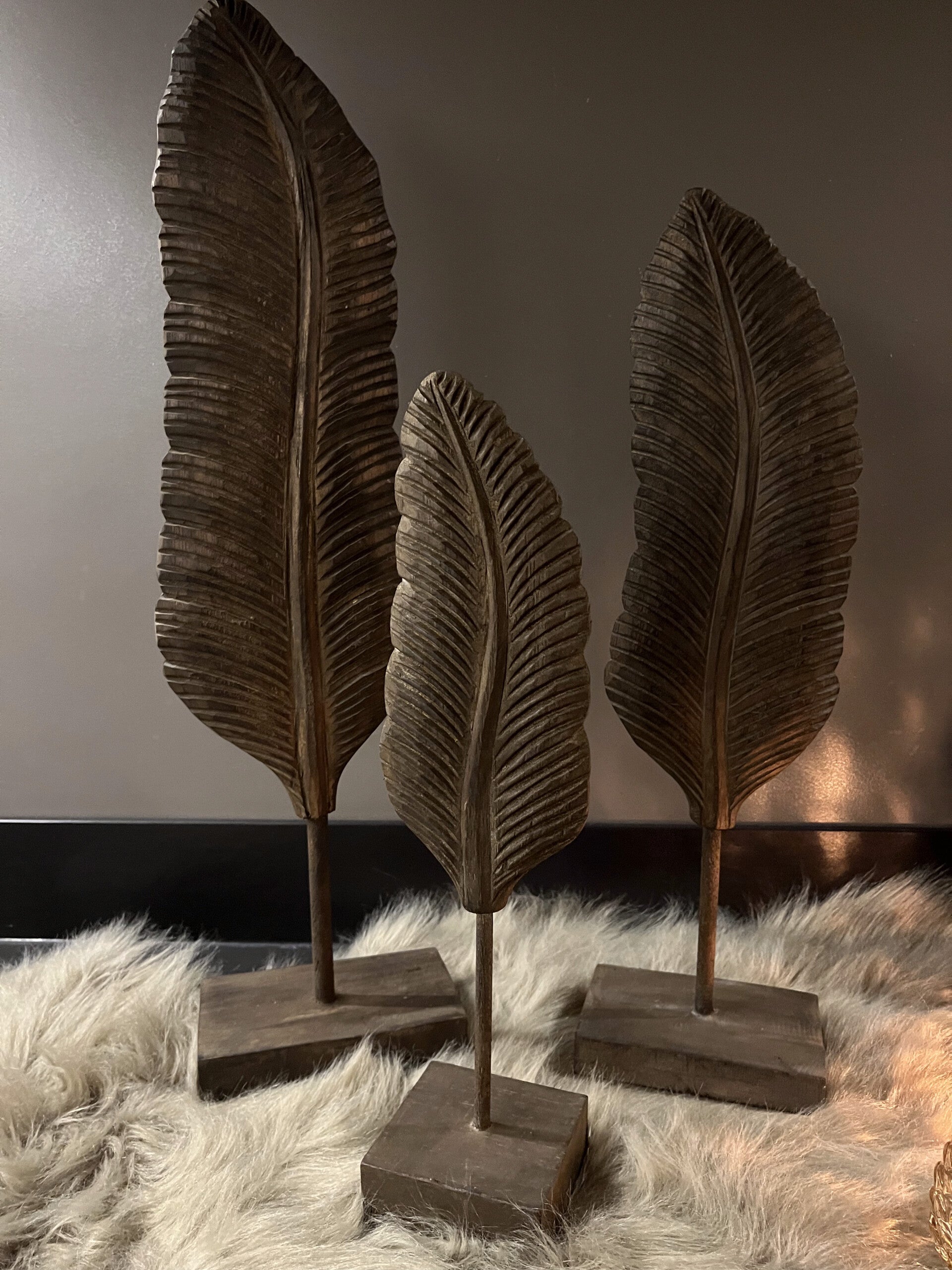 Ornament Veer/Blad Op Voet Decoratie Hout