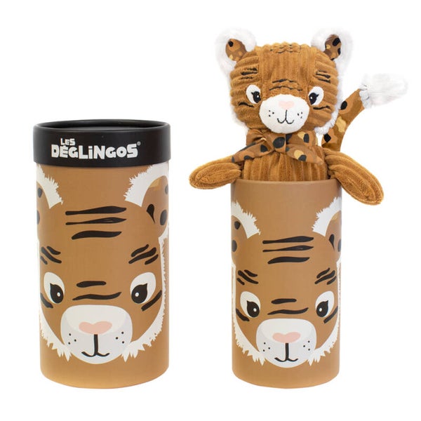 Les Deglingos Knuffel Tijger in doos junior 33 cm pluche bruin
