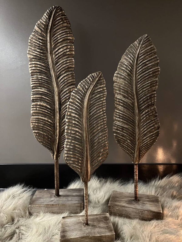 Ornament Veer/Blad Op Voet Decoratie Hout