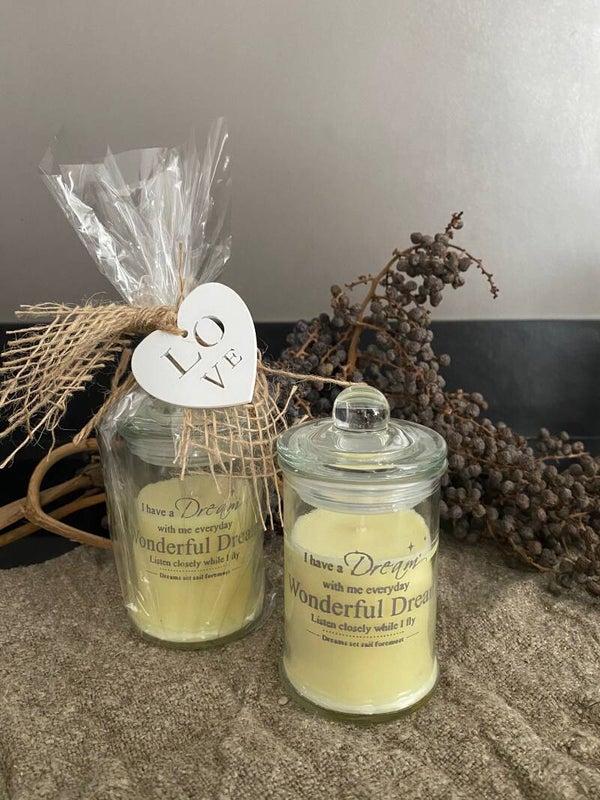 Kaars in pot met tekst