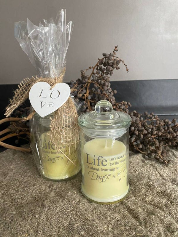 Kaars in pot met tekst