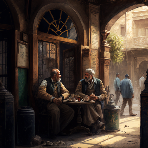 Driking coffee in Cairo in a sidewalk cafe