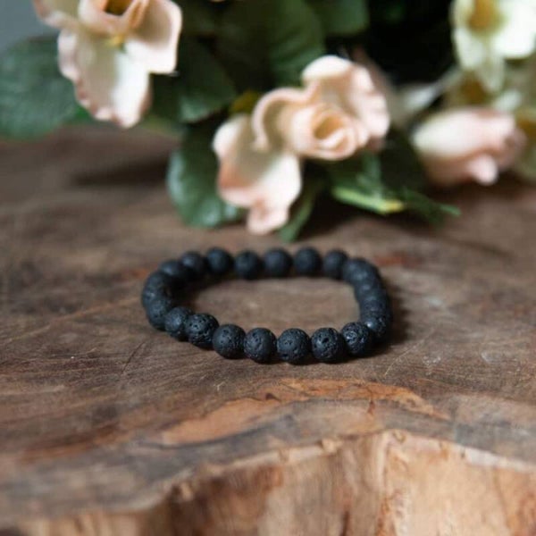 Edelsteen Armband Heren Groot Lavasteen (8mm, 21 cm)