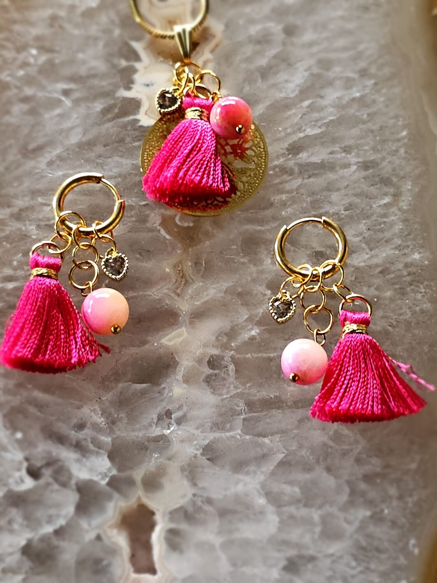 Boho sieradenset ketting + oorbellen