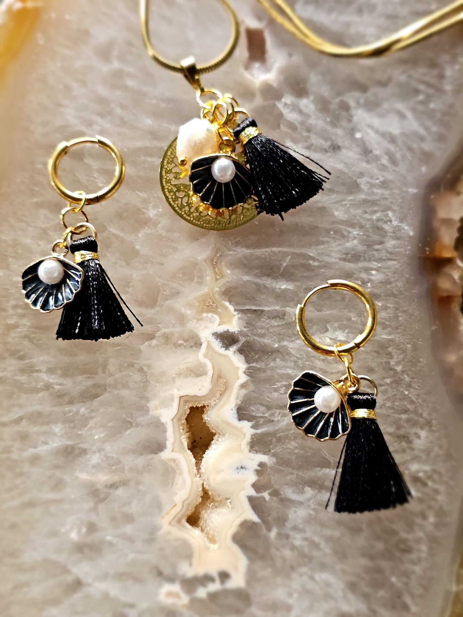 Boho sieradenset ketting + oorbellen