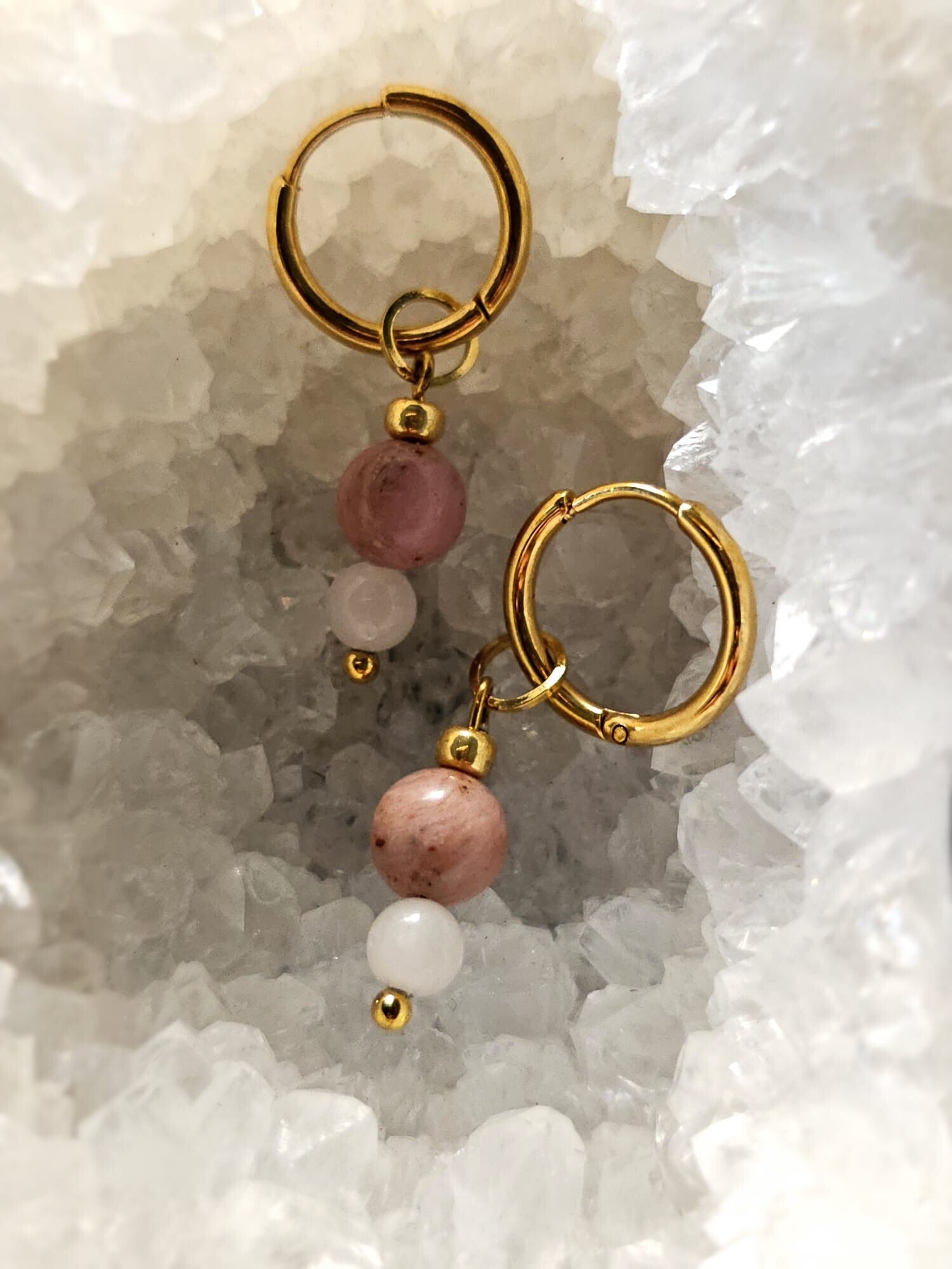 Creolen met Rhodoniet & rozenkwarts