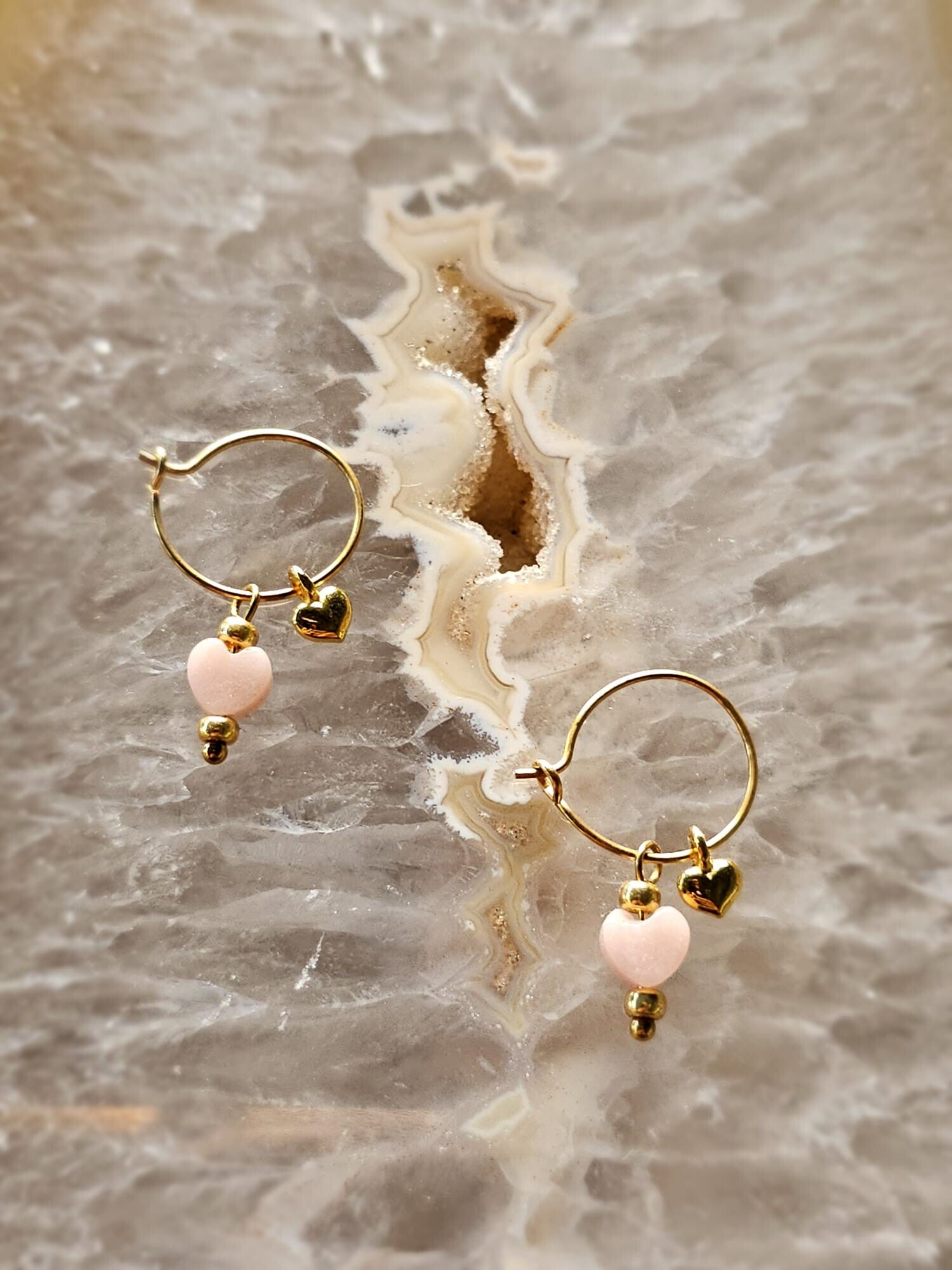 Oorbellen met Rozenkwarts hartjes