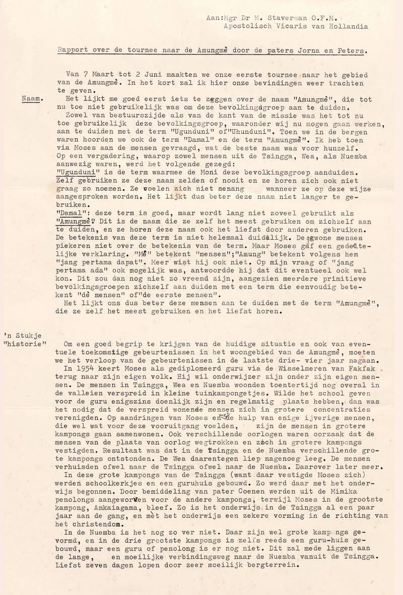 0013 Lemari Mimika Timur 1957-1962 Rapport tournee Amungme door Victorien Herman Peters 6 Juni 1957 