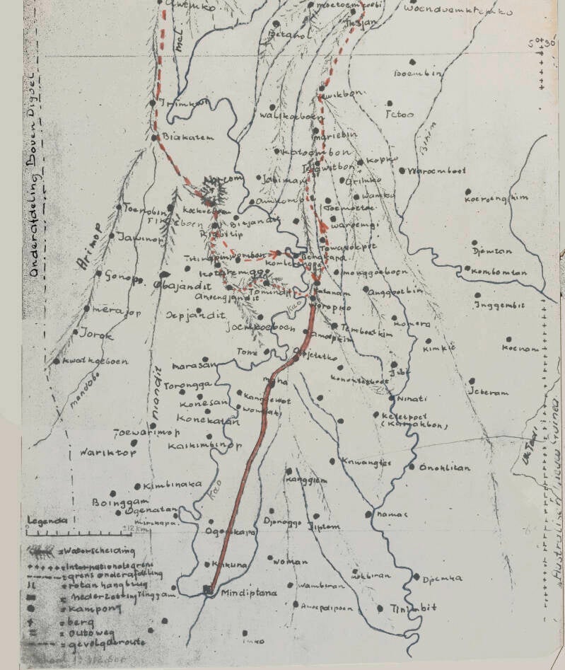 Boven Digoel -Digul- 74KNAG1873-1966-174 Tourneeverslag controleur binnenlands bestuur JWSchoorl  tournee naar de Sibilvallei op Nieuw-Guinea1955 uitsnede kaart p 19