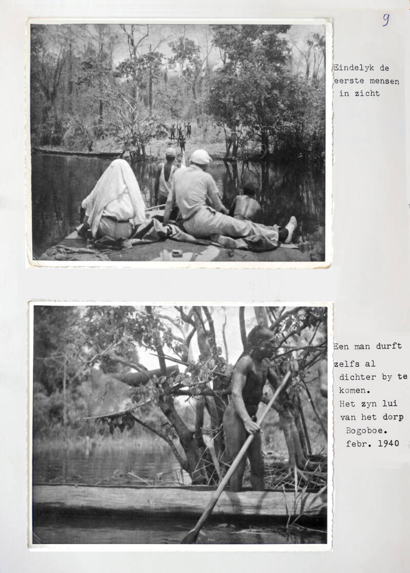 AR-P027 20161-9 Eindelijk de eerste mensen in zicht - Een man durft dichterbij te komen Het zijn lui van het dorp Bogoboe. Februari 1940