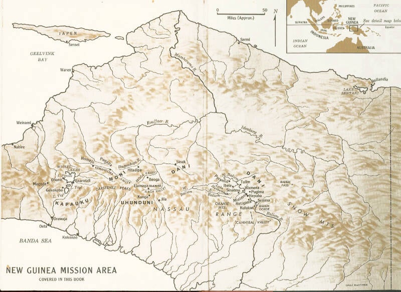 Map Central New-Guinea. Cannibal Valley, page 277. Arthur T. Hitt 1962