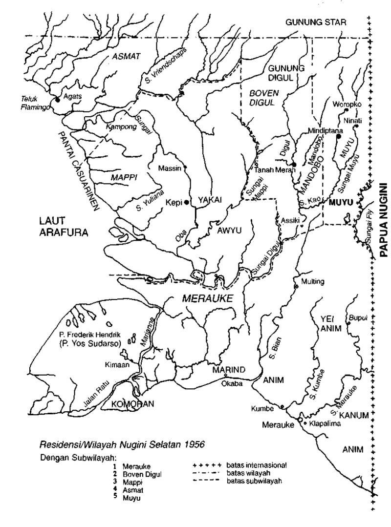 Kaart Papua Selatan Zuid Nederlands Nieuw-Guinea J W Schoorl 1997 Suku Muyu - peta halaman 19