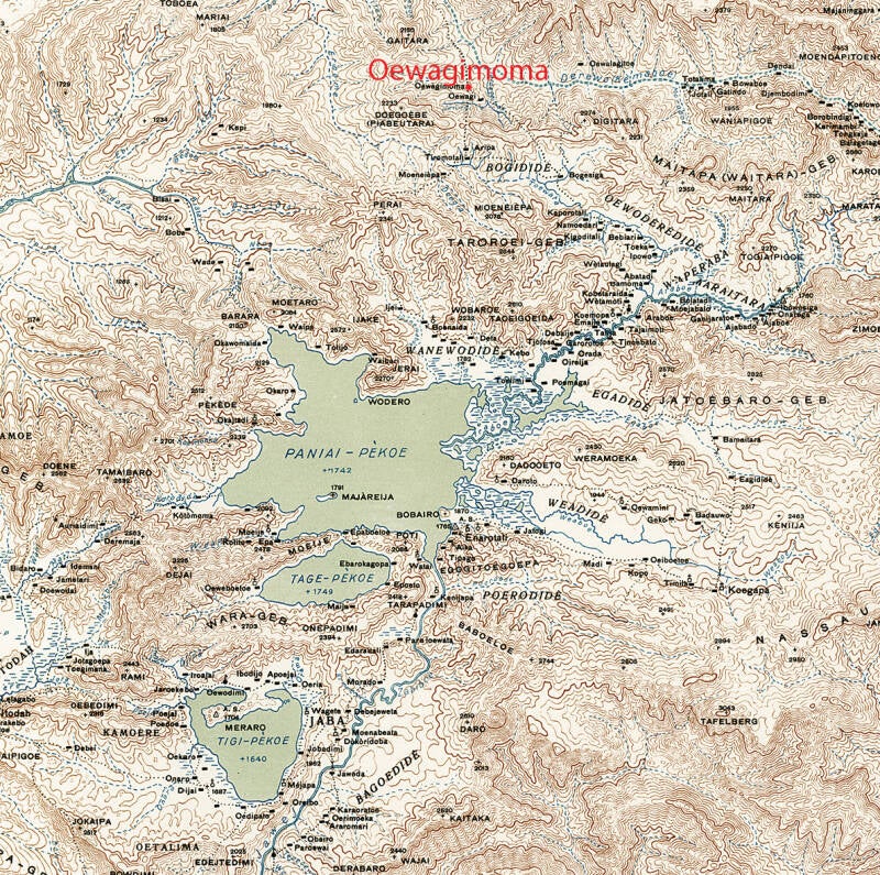 Overzichtskaart westelijk deel Ned Centraal Nieuw-Guinea- Terrein der Expeditie 1939 Koninklijk Nederlandsch Aardrijkskundig Genootschap onder leiding van CCFM  le Roux 1  Plaatsnamen