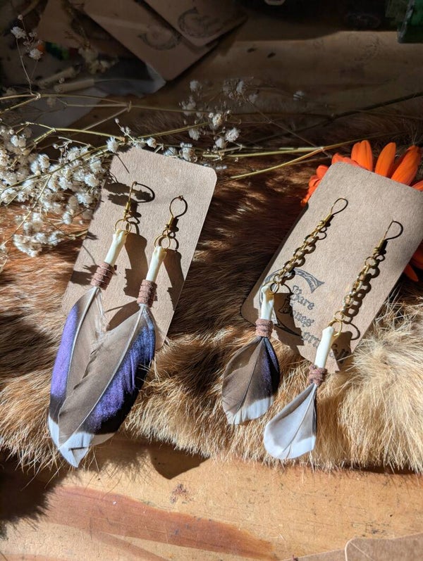 Smudge feather earrings