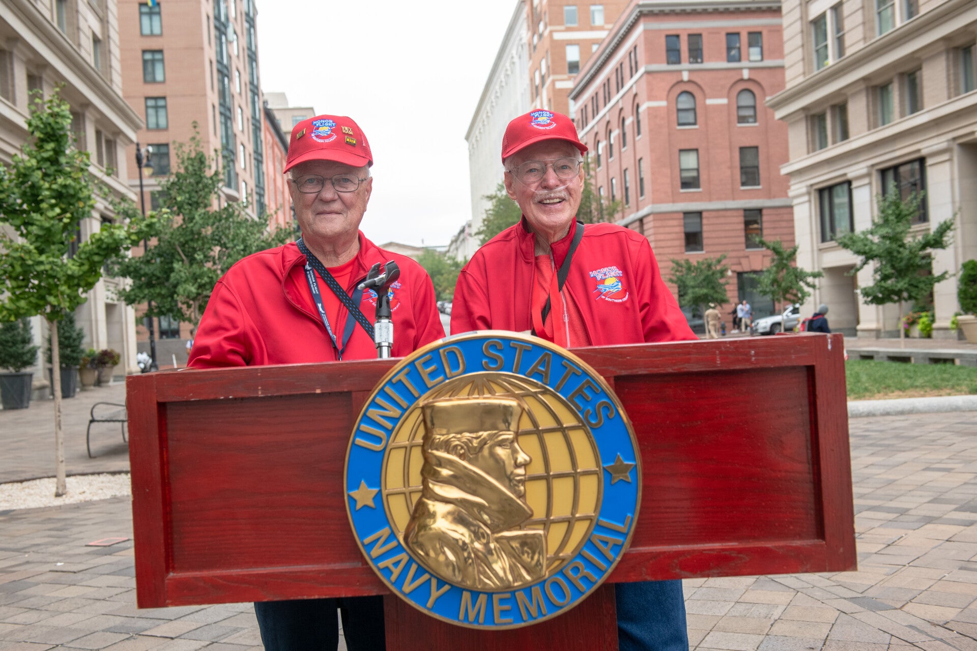 Two veterans at US Navy Memorial