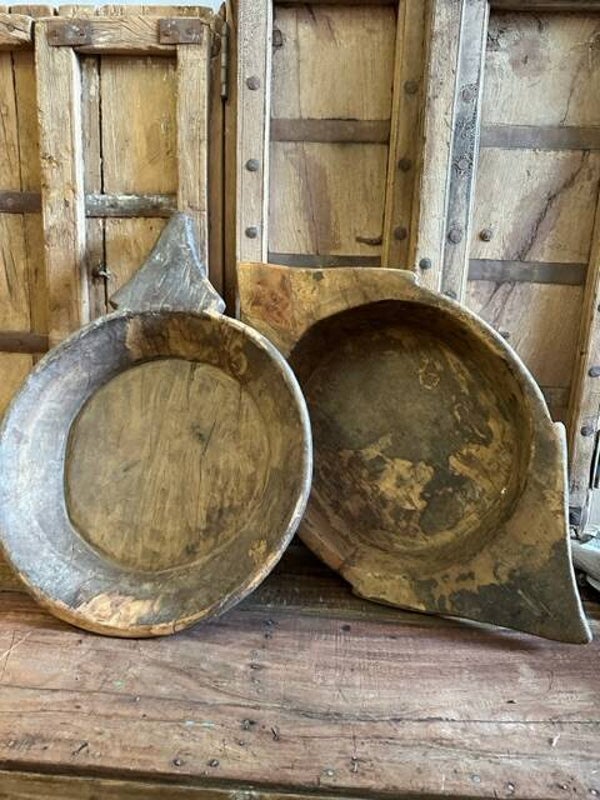 Oude houten Nepalese schalen - Chapati Parat schaal maat XXL