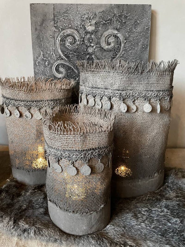 Unieke windlicht covers handmade - grey - San7