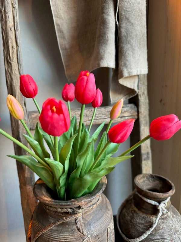 Kunst tulpen real touch - 40cm - rood/roze tulp 5 stuks