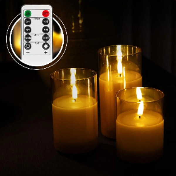 Akaro Crystal Candle Trio Goud - 3 Oplaadbare LED Kaarsen met Goud Glas