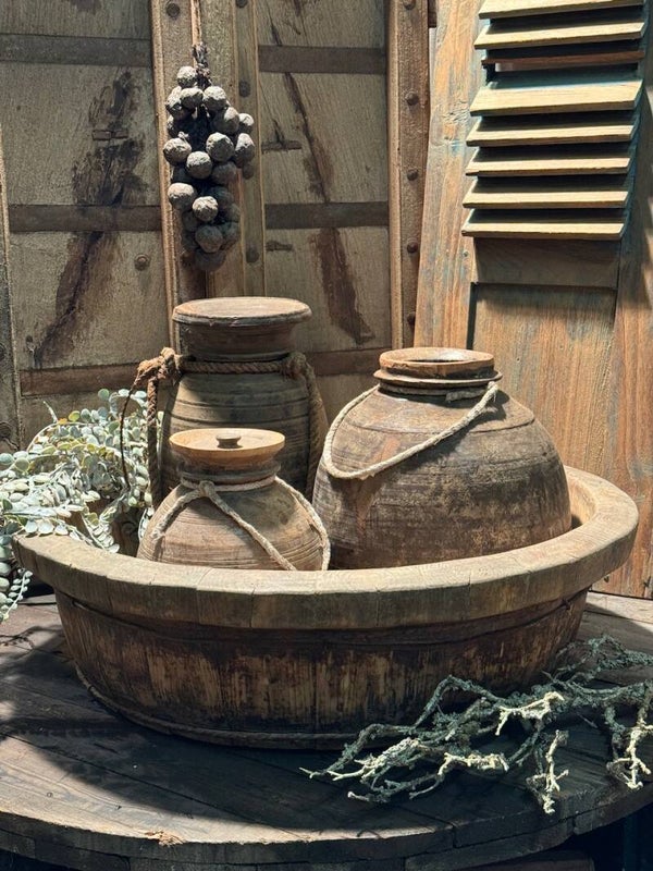 Oude houten olijfbak - olijfbak XL rond No.1