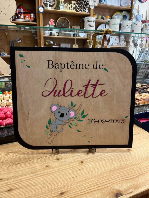 Plaque en bois baptême