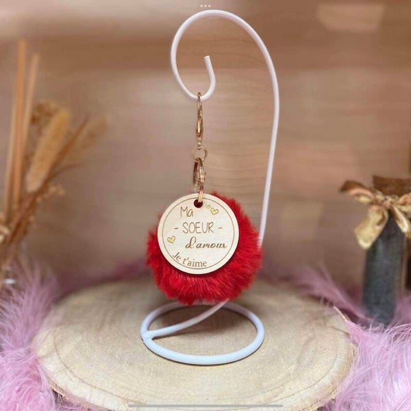 Porte clé bois Sœur avec pompon