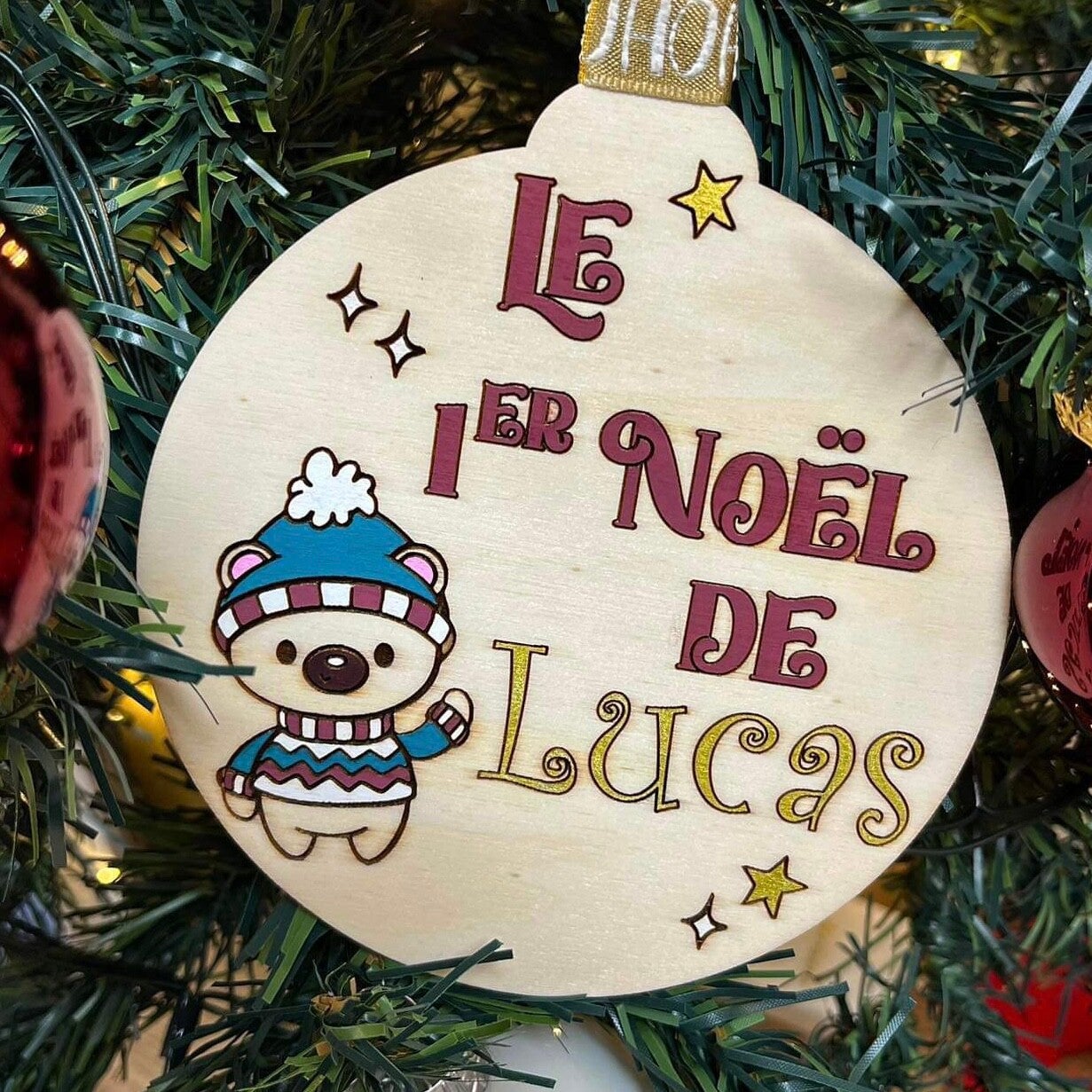 Boule noël bois simple 12cm diamètre