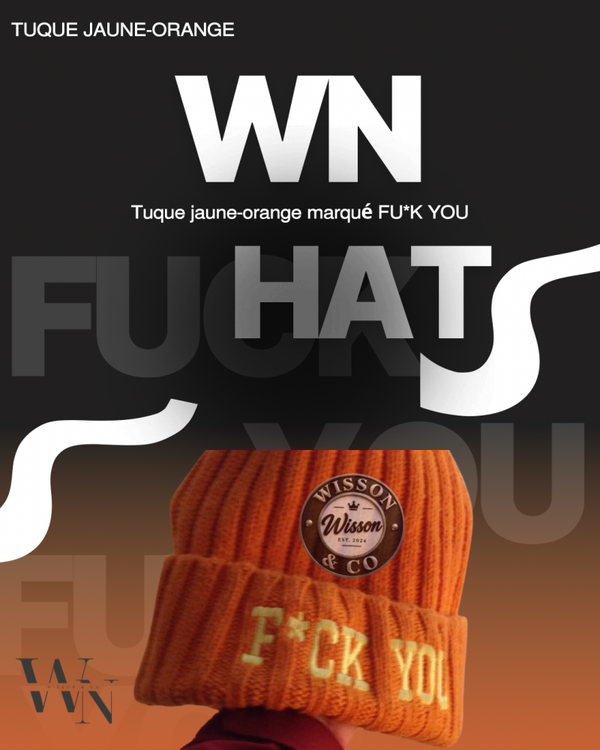 Tuque jaune-orange marqué fu*k you