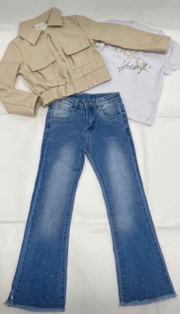 Driedelige set denim bling