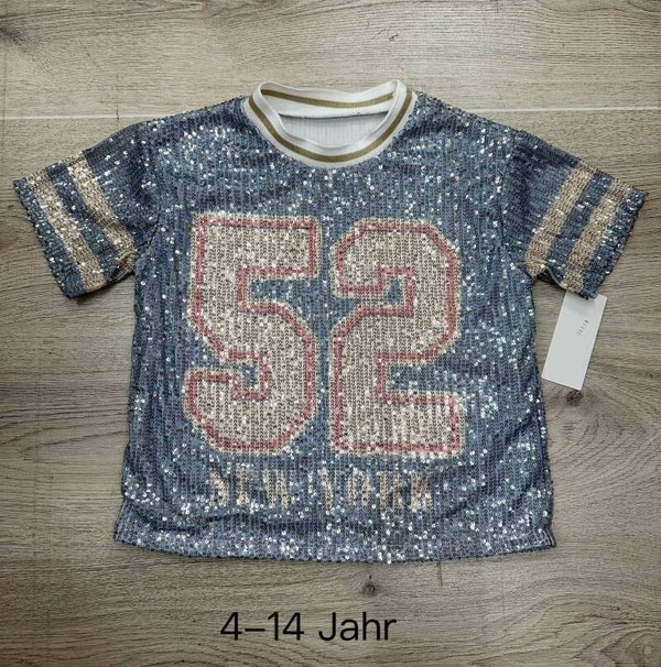Baseball shirt glitter blauw (verzenddatum 14/5)