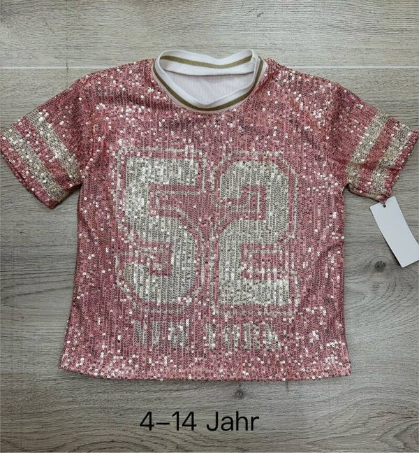 Baseball glitter shirt roze (verzenddatum 14/5)