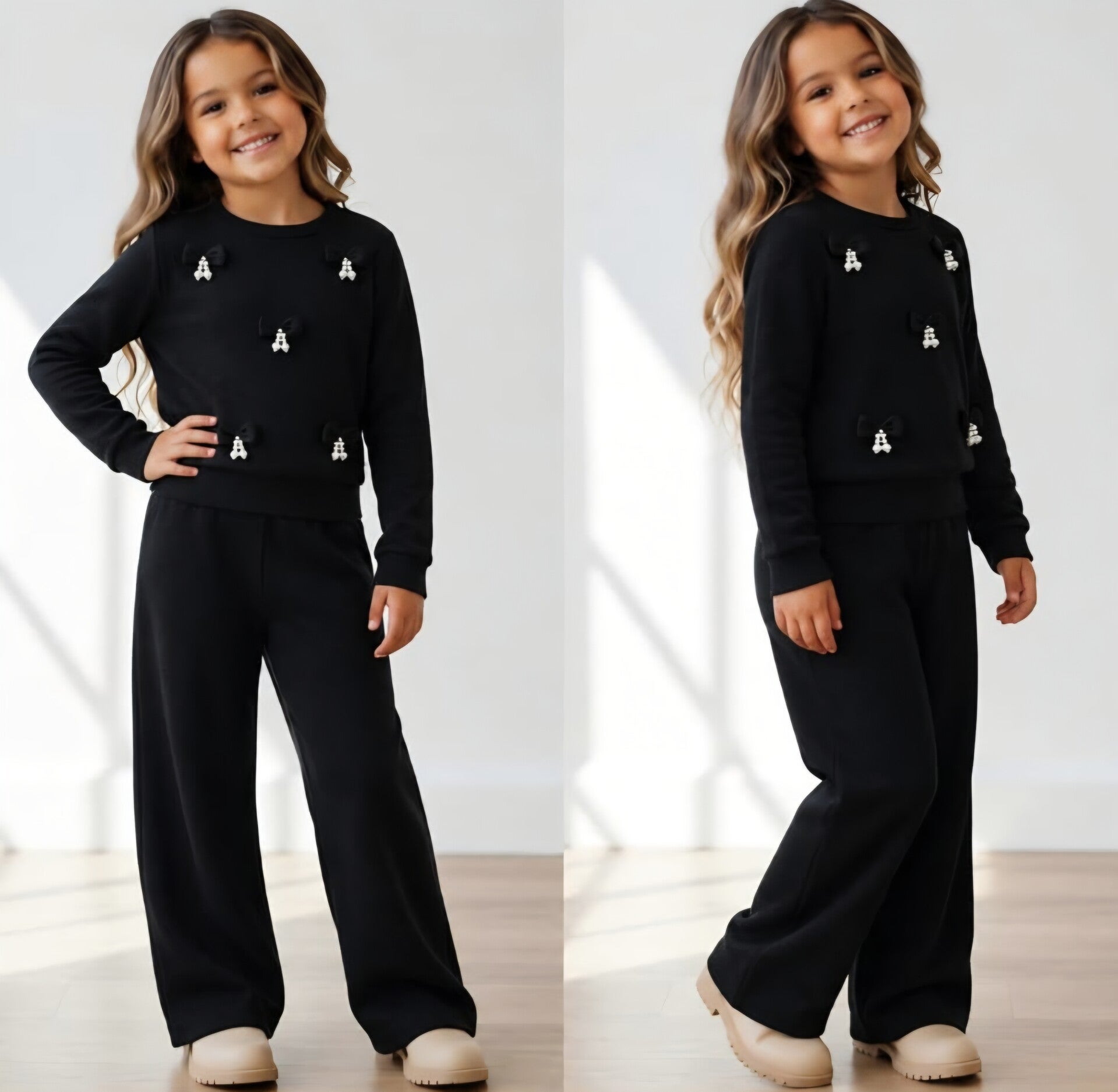 Pearl bow suit black