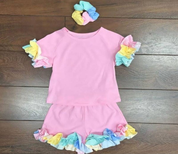 ruffle rainbow set roze