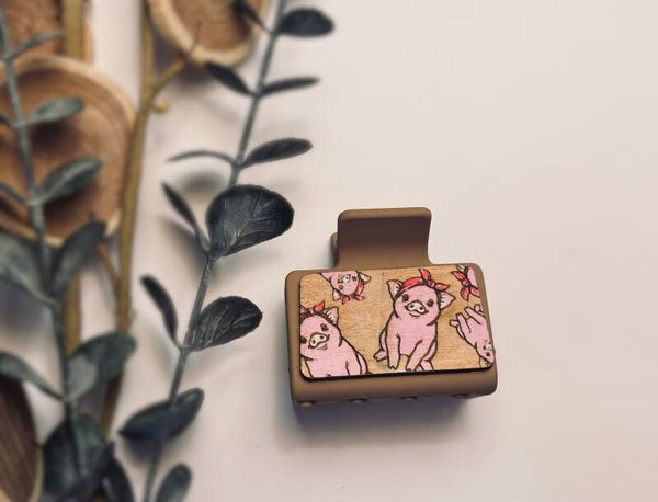 Piggy Patch Wooden Claw Clip
