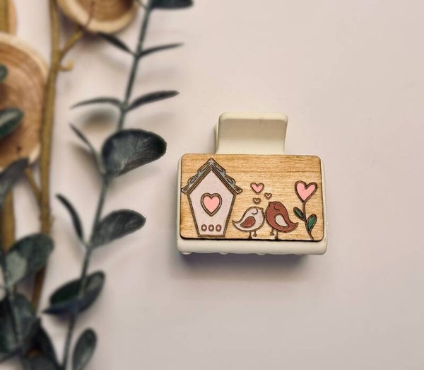 Lovebirds Wooden Claw Clip