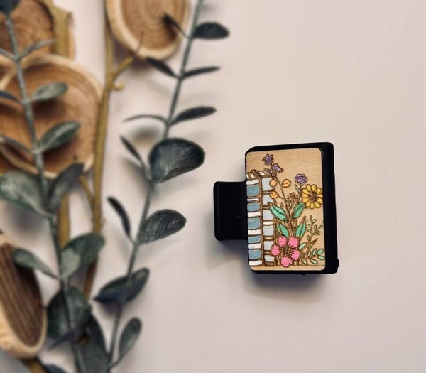 Floral Notebook Wooden Claw Clip