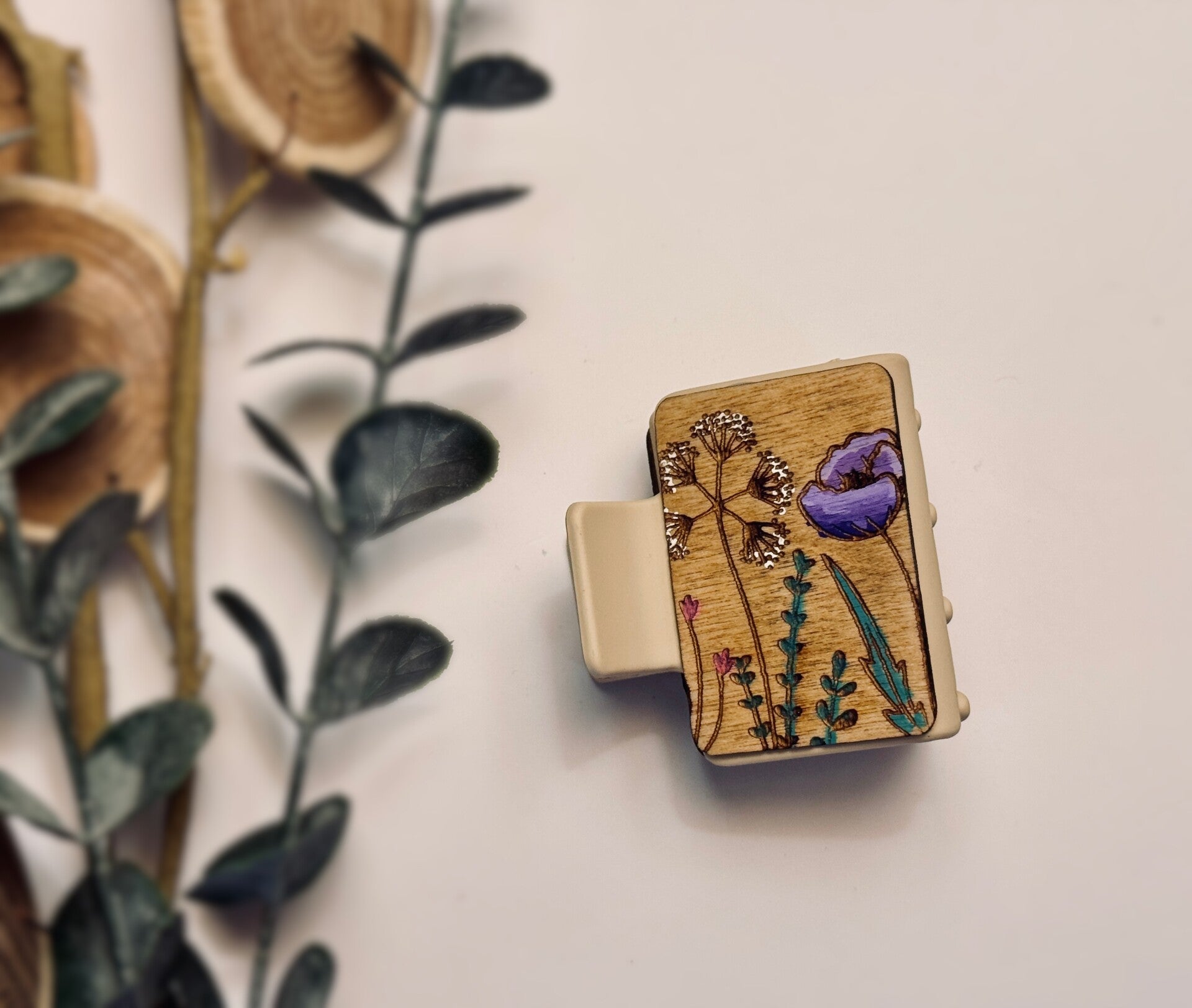 Wildflower Meadow Wooden Claw Clip