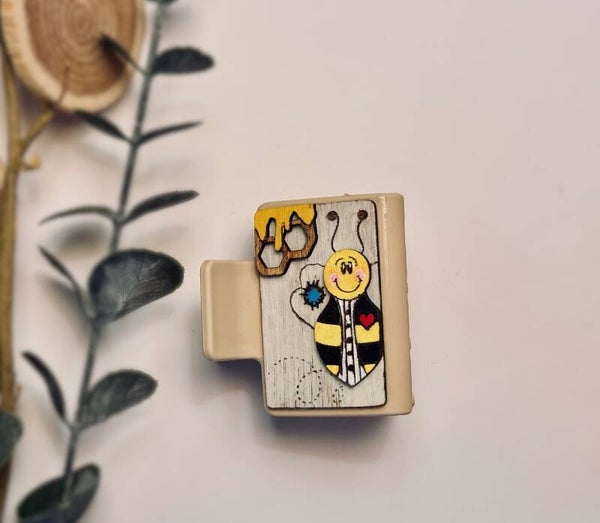 Bee Happy Wooden Claw Clip