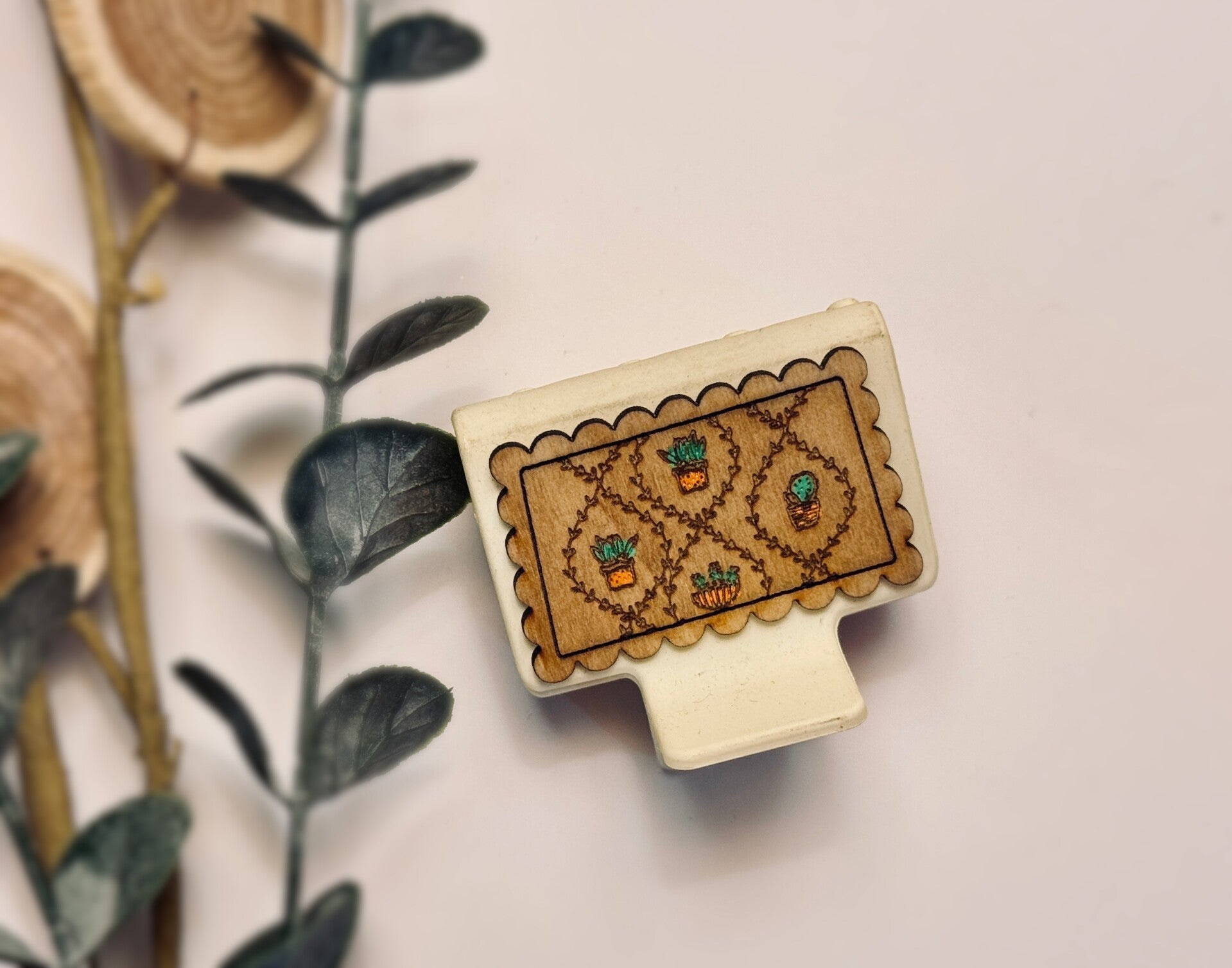 Desert Garden Wooden Claw Clip