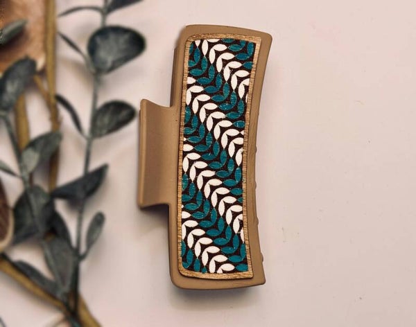 Teal Pattern Large Hair Clip
