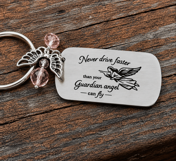 Guardian Angel Memorial Keychain with Angel Charm