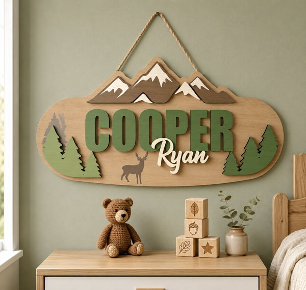 Woodland Mountain Personalized Nursery Sign