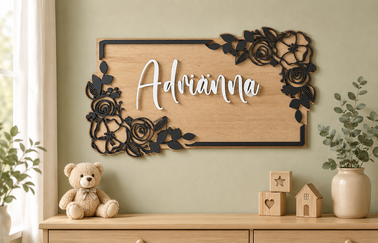 Elegant Floral Personalized Name Sign