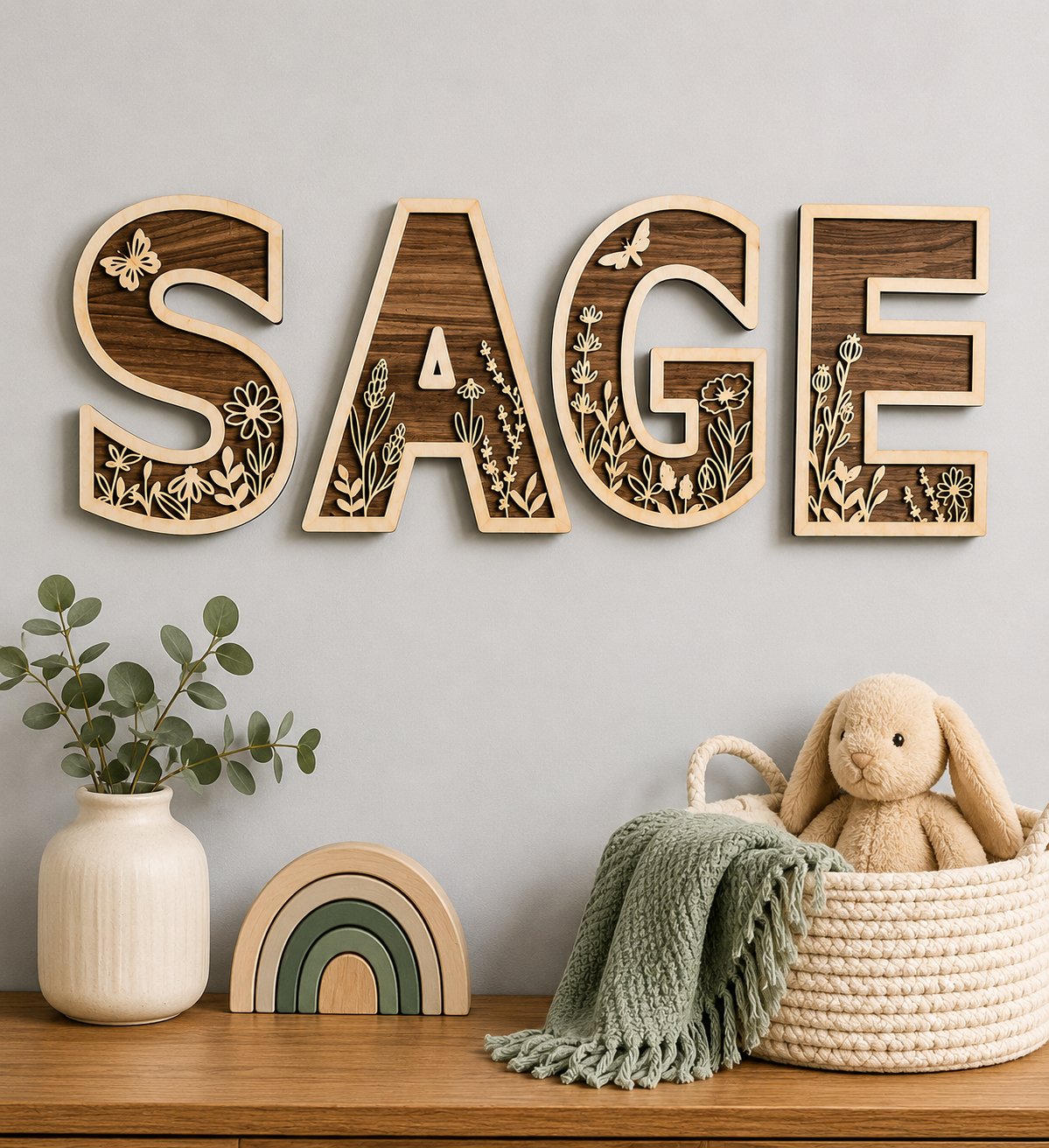 Floral Letter Personalized Wall Sign ( 8 Inch Letter)