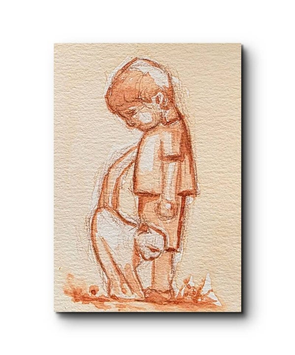 Original ACEO Watercolor Painting - little boy- S2 –  2.5 x 3.5 inches (6.4 x 8.9 cm)