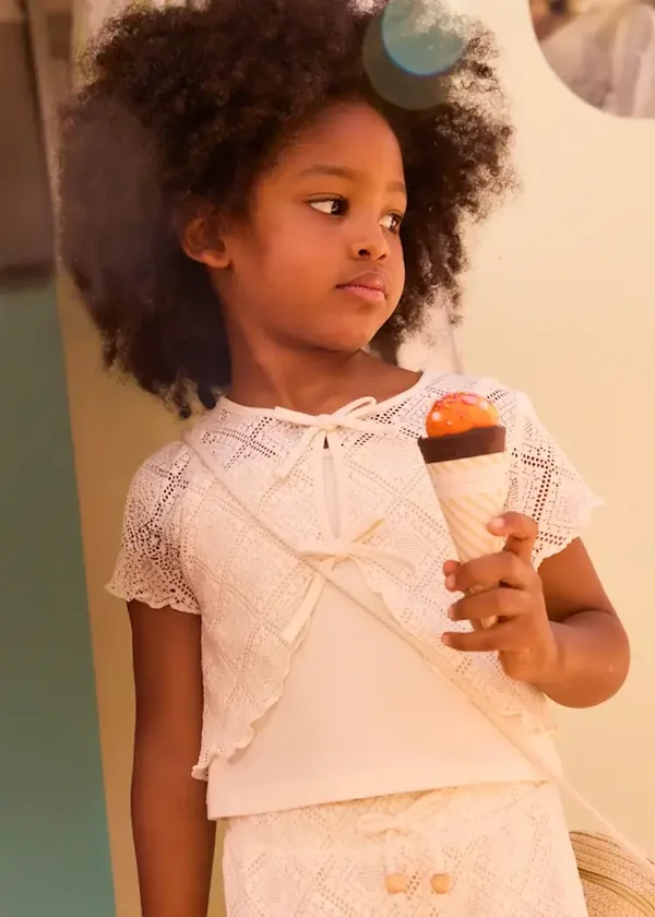 Maglietta manica corta 2 pezzi uncinetto bambina