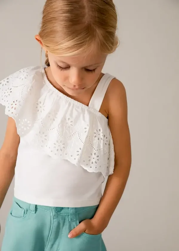 Maglietta modello canottiera con volant bambina