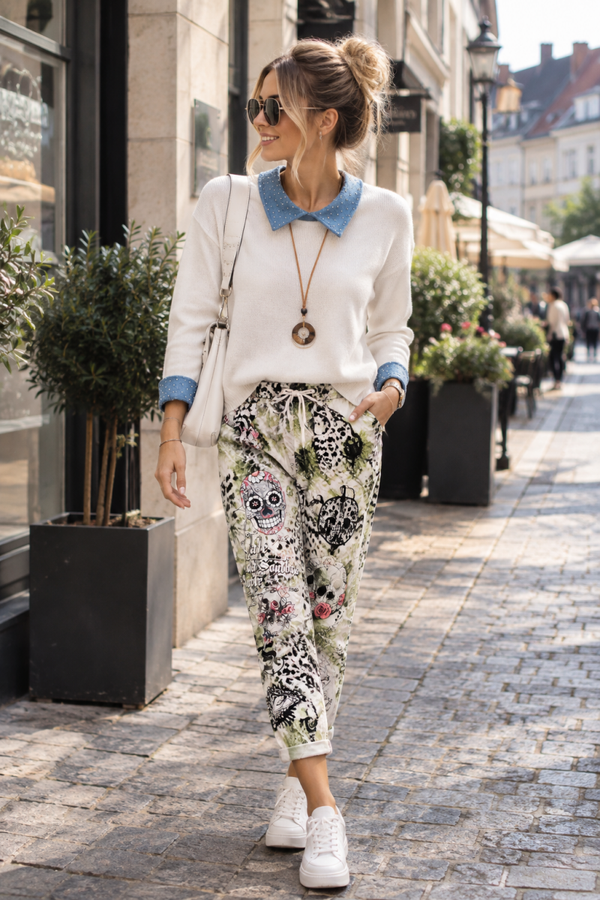 Damen-Joggpant im Totenkopf- und Leoparden-Design