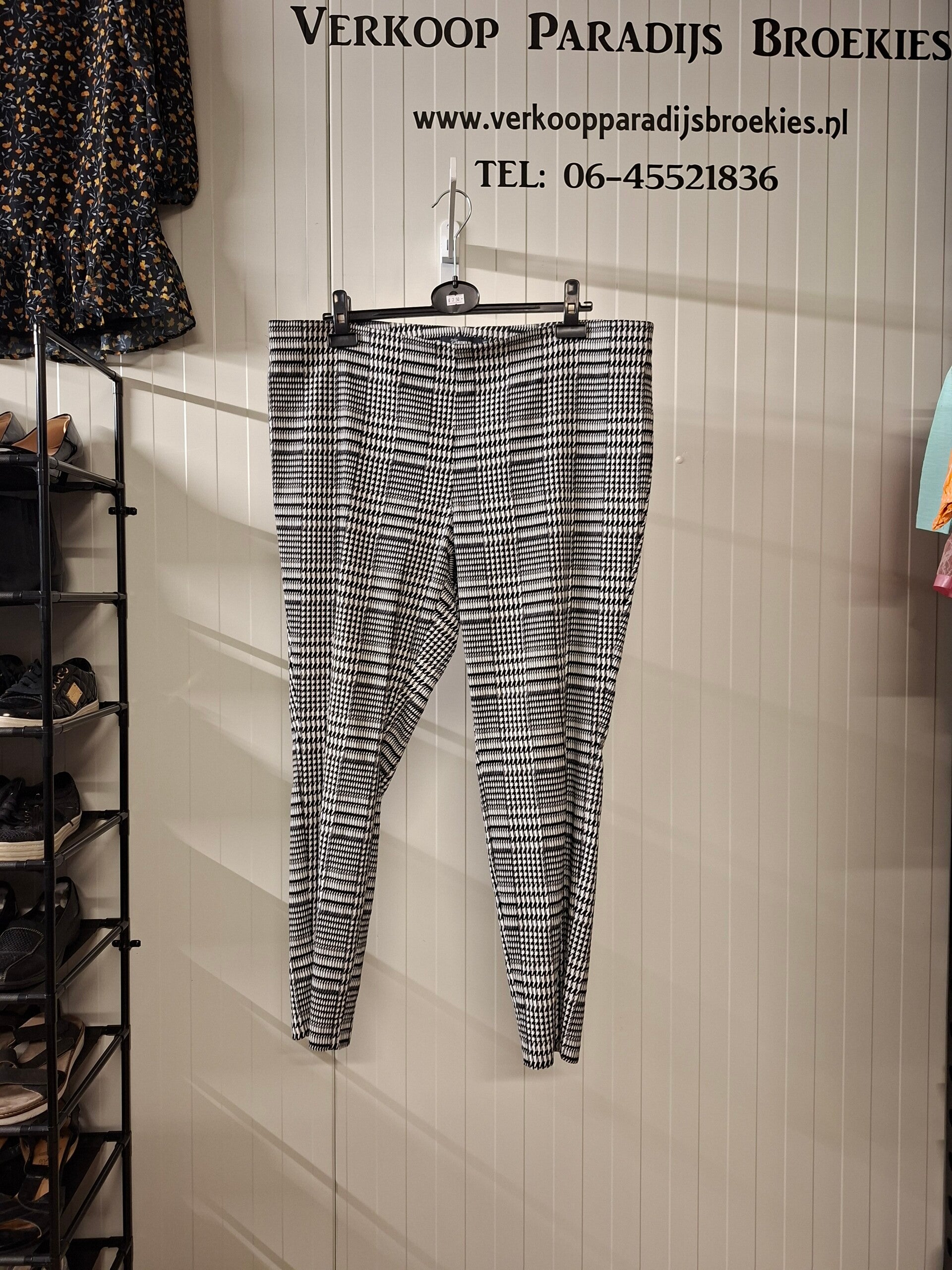Zwart Wit Geruite Dames Broek: Maat 3XL